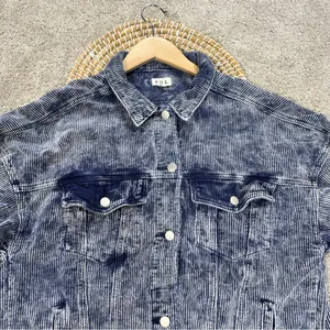 POL Women’s Corduroy Denim Button Down Trucker Jacket in Vintage Wash Blue M thumbnail 5