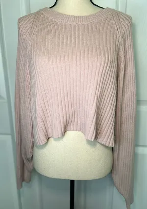 Aeropostale Pink Ribbed Knit Cropped Sweater‎ Long Sleeve Women's XL thumbnail 1