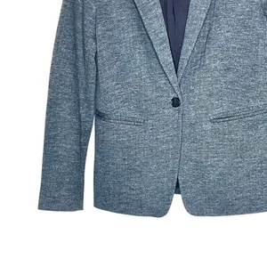 LOFT Blue/ Gray Herringbone Blazer with Navy Elbow Patches Size 6 thumbnail 5