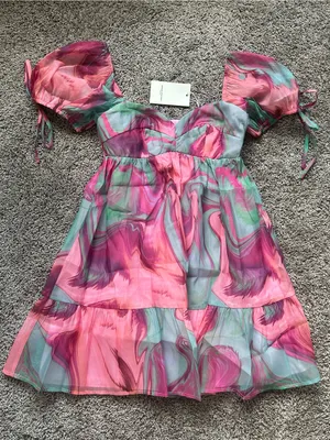 Amanda Uprichard Pink & Teal Marble Mini Dress thumbnail 3