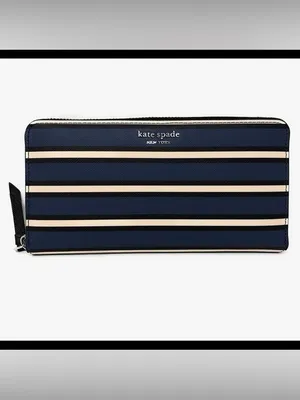 Kate Spade Cameron York Stripe Large Continental Wallet Blue Saffiano Leather thumbnail 2