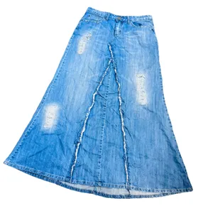 Karma Blue Jean Denim Maxi Long Skirt Distressed Y2K sz 13/14 L Western Flare thumbnail 1