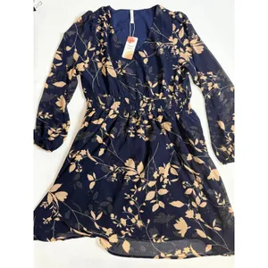 Simplee‎ NWT Navy Blush Floral Chiffon Dress Size Large Long Sleeve Boho thumbnail 6