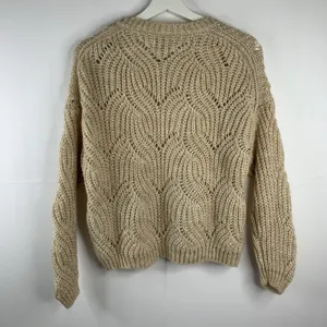 ONLY Our Story S Sweater Beige Havana Long Sleeve Pullover Pointelle Knit Tan thumbnail 10