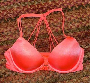 Neon Pink Very Sexy Strappy Victorias Secret Clasp Front Push Up Bra thumbnail 1