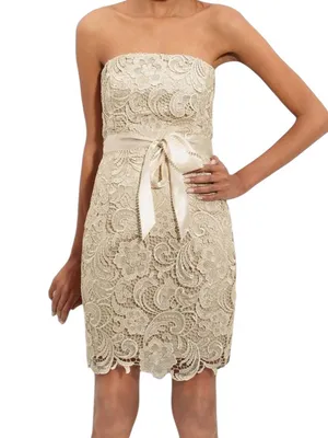 Adrianna Papell Evening Lace Strapless Cocktail Dress Satin Bow Party Event 6 thumbnail 1