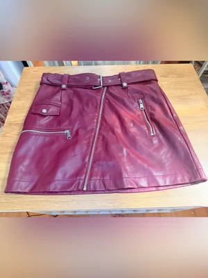 NWT 7 for all Mankind Maroon Faux Leather Moto Punk Buckle Belted Mini Skirt M thumbnail 9