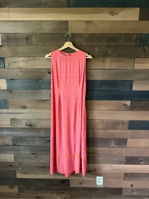 Vintage Floral Maxi Dress Coral Pink Sleeveless Tie Back Boho Medium thumbnail 3