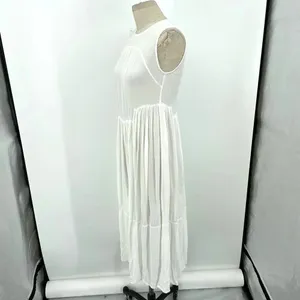 Vince Shirred Sleeveless Tiered Midi Long Dress in‎ Off White Size XS thumbnail 7