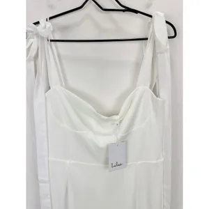 Lulus Splendid Love White Bustier Tie-Strap Mermaid Maxi Dress Wedding Large NWT thumbnail 13