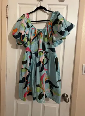 A New Day Women's Puff Short Sleeve Abstract Print Mini Dress thumbnail 1