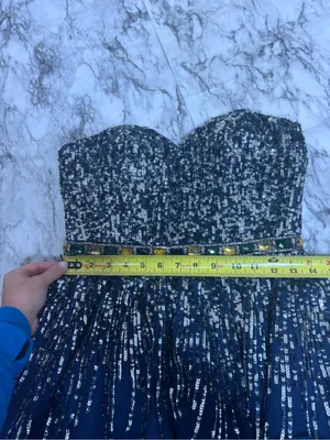 Sherri Hill 8413 navy blue Mini prom strapless Dress beaded sequins 100% silk 6 thumbnail 7