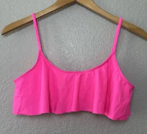 Free‎ People Womens Large Hot Pink Ruffle Spandex Nylon Bikini Top thumbnail 1