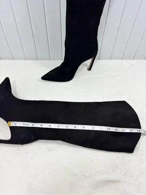 SCHUTZ Black Suede MARYANA SCULPT LEATHER BOOT Pointed Stiletto Boots Size 9B thumbnail 5