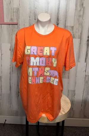 Great Smoky Mountains Tennessee Orange Graphic T-Shirt Womens Size Large L Bear thumbnail 1