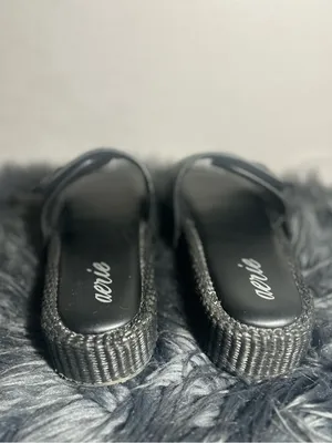 Aerie Straw Sandal Black Braided Strap Slide Sandals Size 7 thumbnail 7