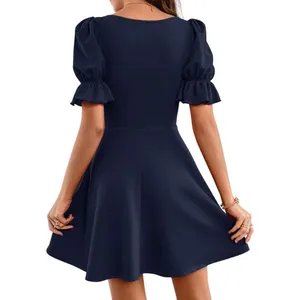 SheIn Square Neck Puff Sleeve A-line Dress in Blue, Size S​​​ thumbnail 2