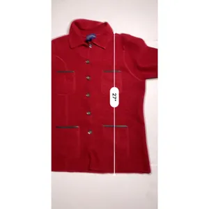 Charter Club Womens L Red 100% Wool Jacket 4 Pocket Button Front Leather Trim thumbnail 8