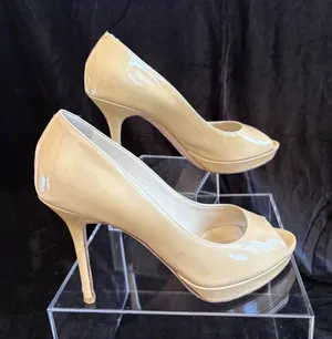 Jimmy Choo Nude Patent Leather Peep Toe High Heel Pumps Size 39 thumbnail 1