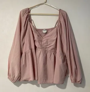 Arula Pink Peasant Babydoll Blouse Ruched Bust Long Sleeve Size C Boho Top thumbnail 1