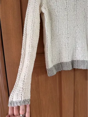 Anthropologie Moth Wool Blend Cream & Silver Knit Sweater Women’s Medium thumbnail 3