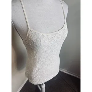 Cream Floral Sheer Lace Tank Top Cami Adjustable Straps sz M Coquette Fairycore thumbnail 2