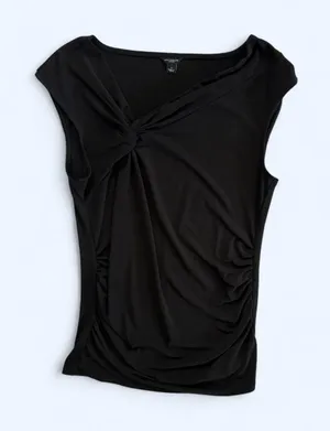 Ann Taylor Twist Knot Sleeveless Top in Black Size Large Ruched Sides thumbnail 1