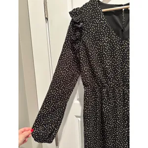 Downeast Womens XL Black Tan Seed Print Ruffle Long Sleeve Wide Leg‎ Jumpsuit thumbnail 2