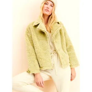 Free People Moon River Sherpa Collared Jacket Pale Lime size S thumbnail 2