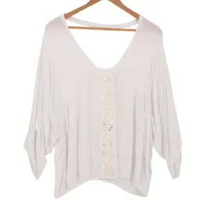 TINY Anthropologie Sequin Shell Bead Top Womens Size S White‎ Boho Beachy Summer thumbnail 1