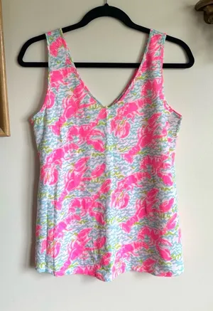Lilly Pulitzer Gigi Tank Lobstah Roll Pop Up Womens Small Green Pink Blue thumbnail 1