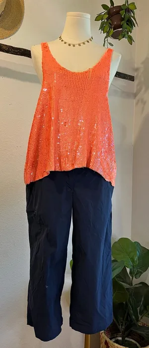 Joe's Jeans Pink Mermaid Slouchy Sequin Beaded Tank Top Size Medium Some Wear thumbnail 1