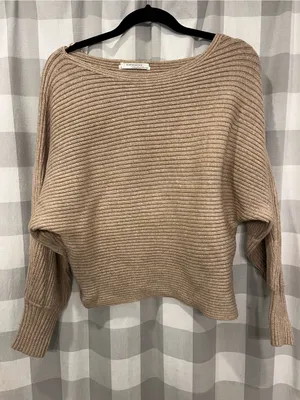 Anthropologie Ribbed Scoopneck Sweater - Taupe thumbnail 1