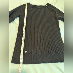 Ralph Lauren Lauren Jeans Co. Medium Black Ribbed Cotton Sweater, Crew Neck. Zip Neckline thumbnail 5
