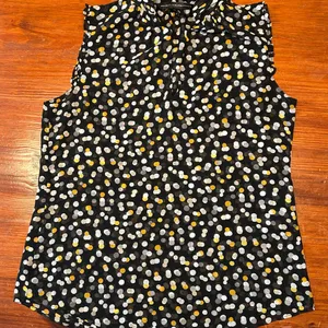 Sleeveless Dot-Print Shell Top - Black with White & Mustard Dots thumbnail 1