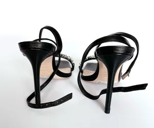 $138 Revolve Statement Black Lylah Strappy Rhinestone Sandal Heels 6 thumbnail 9