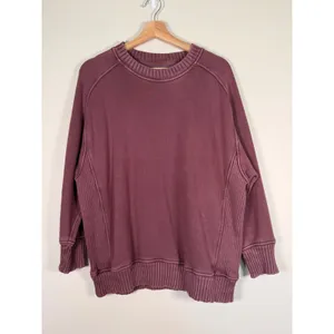 Aerie Women Oversized‎ Ribbed Side Panel Crewneck Sweatshirt Burgundy XS thumbnail 2