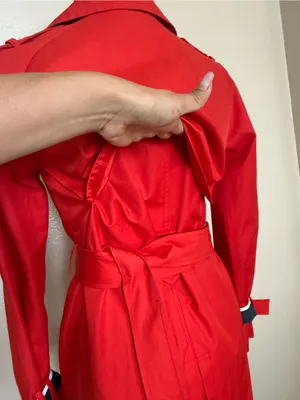 VIKI Red Trench Coat Womens 55 S Belted Double Breasted Korean Fashion NWOT thumbnail 7