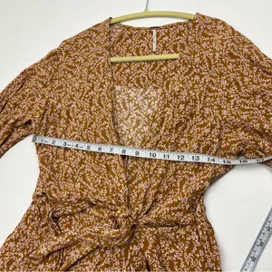 Free People Floral Clara Mini Dress Tunic Top Womens‎ Medium Brown Pink White thumbnail 6