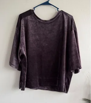 We The Free Free People Women Plum Purple Velour Oversized Scoop Back Top Small thumbnail 1