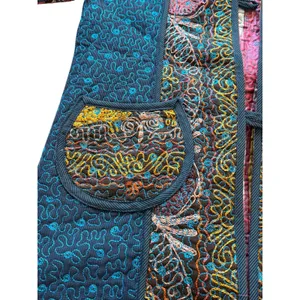 Quilted Embroidered Jacket Boho Artisan Coat Multicolor Statement Piece Multiple Size M thumbnail 6