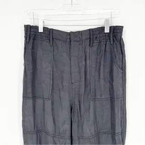 Anthropologie Satin Floral Embossed Tapered‎ Leg Pants Women's S Black thumbnail 4