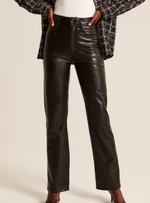 Abercrombie & Fitch Vegan Leather The 90s Straight Ultra High Rise Pants SZ 28 L thumbnail 1