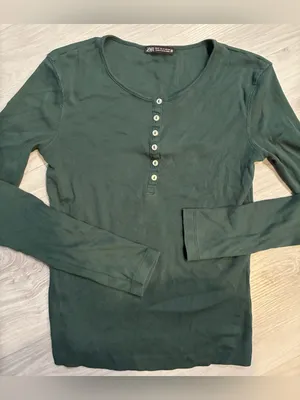 Zara Long Sleeve Henley‎ Top in Dark Green - Women thumbnail 3