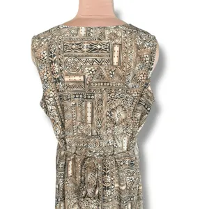 Vintage Black Brown Earth Tone Geometric Sleeveless Tie Back Midi Dress‎ XL Boho thumbnail 7