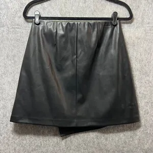 SO Faux Leather Wrap Mini Skirt Black Vegan Leather Modern‎ Minimalist Size M thumbnail 9