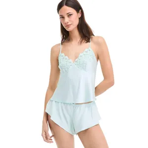 INC International Concepts Lace-Trim Satin Lounge Shorts Clear Dew Green M thumbnail 5