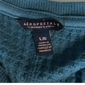Aeropostale Waffle Knit Thermal Long Sleeve Tee L Turquoise Cabincore Classic thumbnail 7