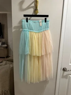 Pernille Anthropologie Rosenkilde Strapless Colorblock Tulle Dress Size X-Small thumbnail 4