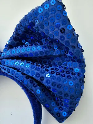Oversized Royal Blue Sequin Big Bow Headband Velvet Base Costume Dance thumbnail 4
